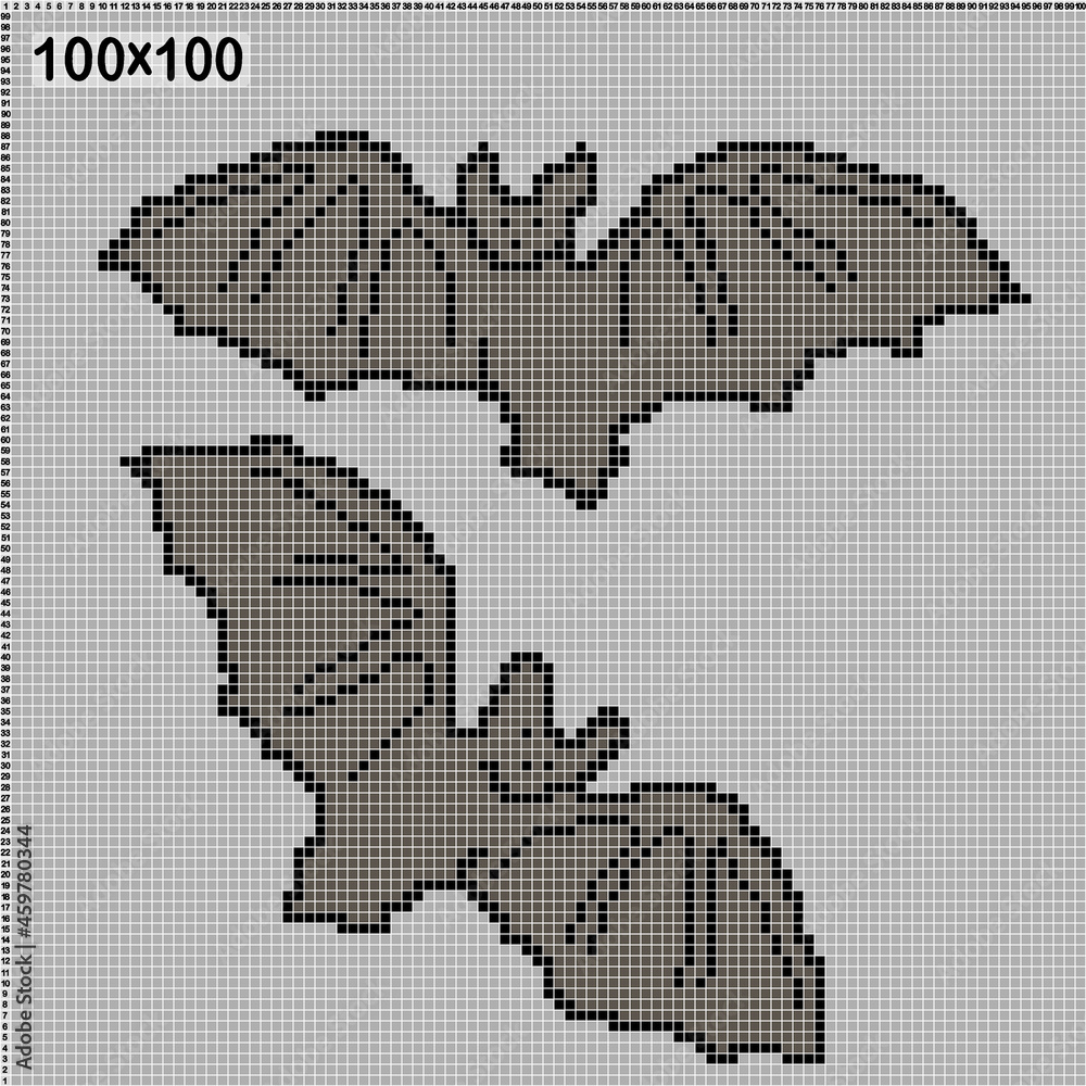two bats, pattern for cross stitch or knitting, vector image
