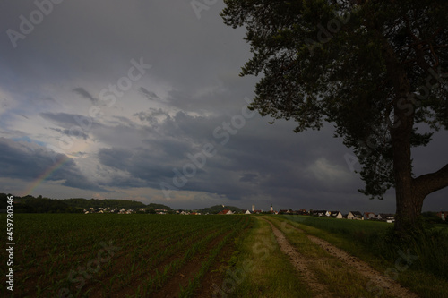 Thunderstorm with rainbow over Sulzbach Rosenberg city photo