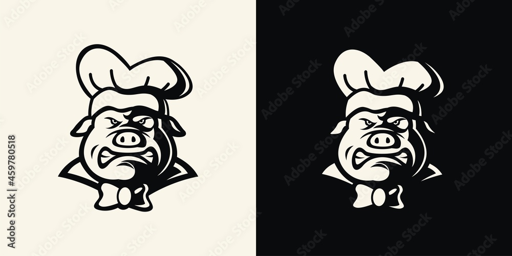 Pig head chef mascot silhouette. Pig head chef mascot silhouette.