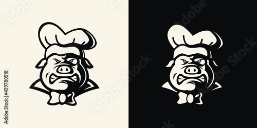 Pig head chef mascot silhouette.