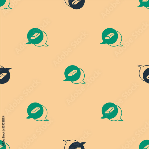 Green and black Gold bars icon isolated seamless pattern on beige background. Banking business concept. Vector