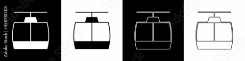 Set Cable car icon isolated on black and white background. Funicular sign. Vector