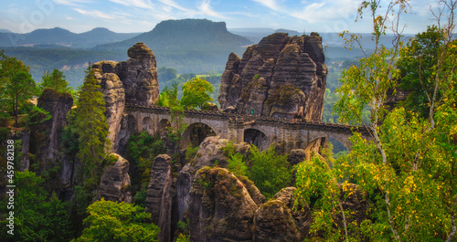 Bastei Bridge in Saxon Switzerland National Park Germany 