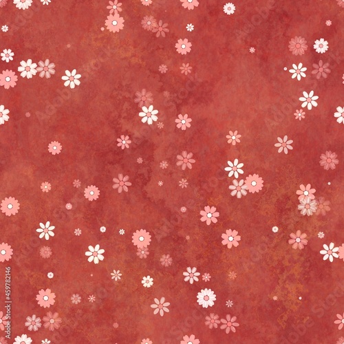 Seamless reddish orange floral background pattern