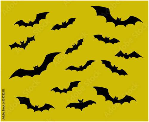 Bats Objects Vector Signs Symbols  Illustration With Yellow Background