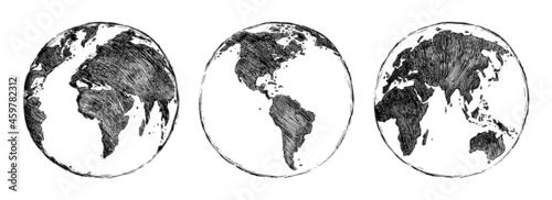 Vector Sketch Globe Illustration. Planet Earth. Colorful Vector Illustration.