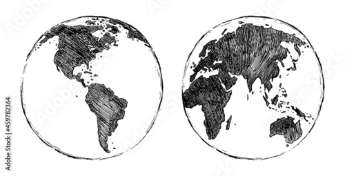 Vector Sketch Globe Illustration. Planet Earth. Colorful Vector Illustration.