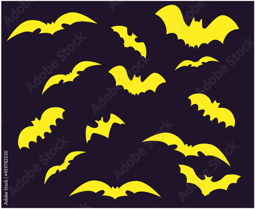 Bats Yellow Objects Vector Signs Symbols Illustration With Blue Background