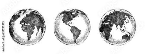 Vector Sketch Globe Illustration. Planet Earth. Colorful Vector Illustration.