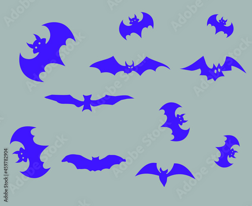 Bats Purple Objects Signs Symbols Vector Illustration With Gray Background