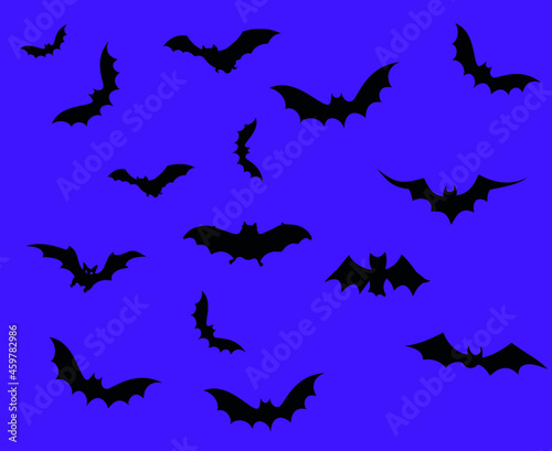 Bats Black Objects Signs Symbols Vector Illustration With Purple Background