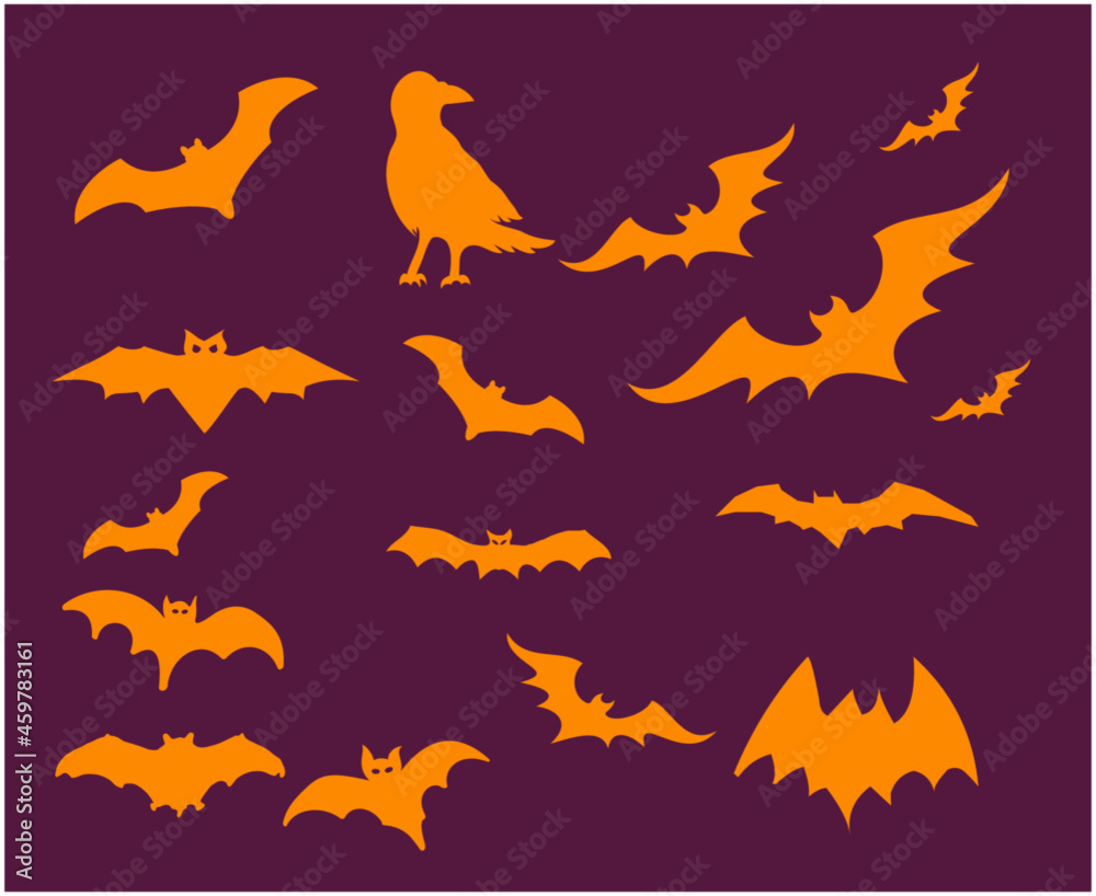 Bats Orange Objects Signs Symbols Vector Illustration With Purple Background Bats Orange Objects Signs Symbols Vector Illustration With Purple Background