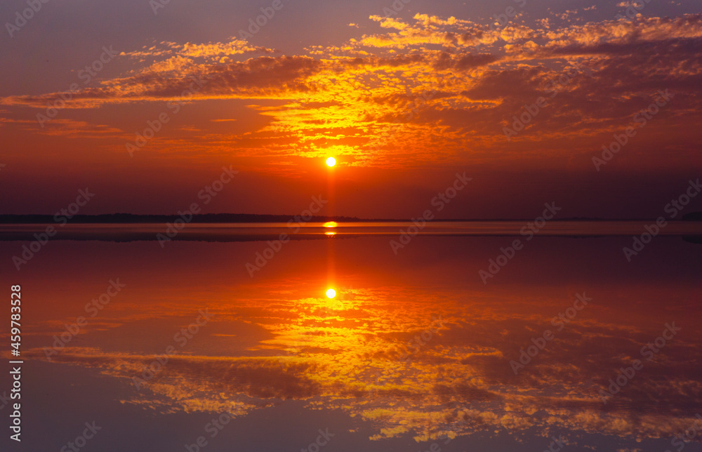 Stunning Vivid Colorful Sunset Reflection In Lake