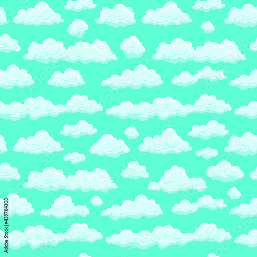 Fototapeta Naklejka Na Ścianę i Meble -  Clouds sky seamless pattern isolated on blue background for web, label, banner, backgrounds, wallpaper. Vector illustrations.