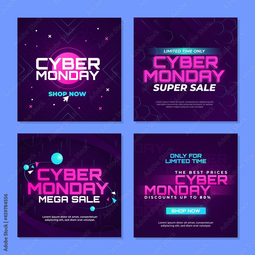 gradient cyber monday instagram posts collection vector design illustration