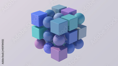 Colorful cubes and spheres. Abstract illustration  3d render.