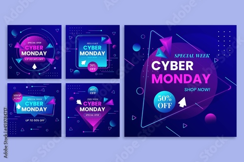 gradient cyber monday instagram posts collection vector design illustration
