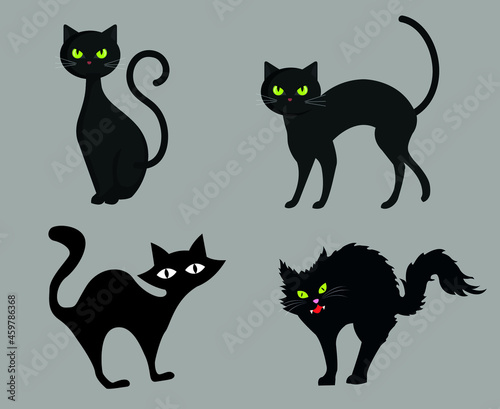 Cats Black Objects Vector Signs Symbols Illustration With Pink Background
