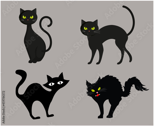 Cats Black Objects Vector Signs Symbols Illustration With Pink Background