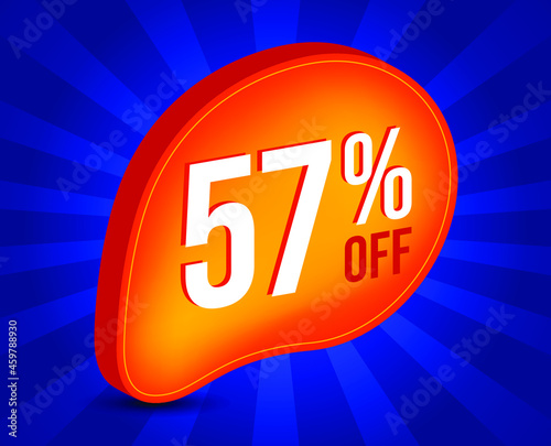 57% OFF Sale 3d Sign. Special Offer Marketing Ad. 57 Percent Discount Tag. Promotion Price icon