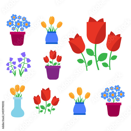 Spring flowers. Fun and cute vector spring flowers icons