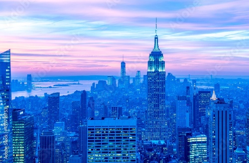 View of New York Manhattan during sunset hours