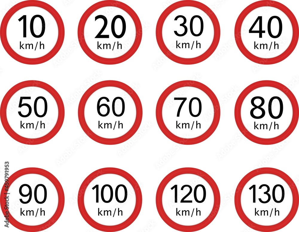 Vector illustration of maximum speed traffic signs Vector illustration of maximum speed traffic signs