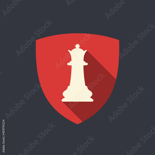 Queen chess piece on shield vector icon