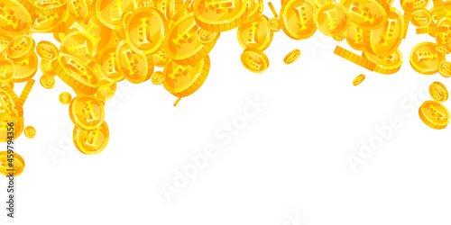 Swiss franc coins falling. Grand scattered CHF coins. Switzerland money. Indelible jackpot, wealth or success concept. Vector illustration.