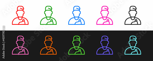 Set line Wizard warlock icon isolated on black and white background. Vector