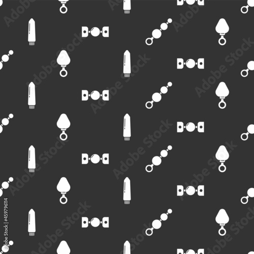 Set Anal beads, Anal plug, Dildo vibrator and Silicone ball gag with belt on seamless pattern. Vector