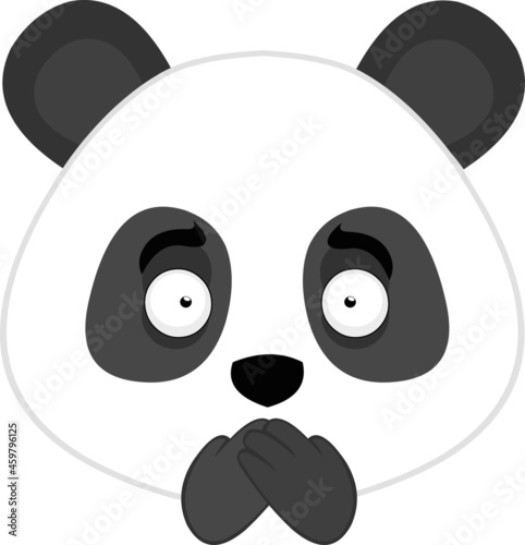 Vector illustration of emoticon of the face of a cartoon panda bear covering his mouth with his hands, concept make silence