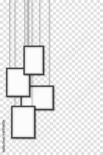 Photo frames on transparent background with soft overlay shadows. Vector illustration