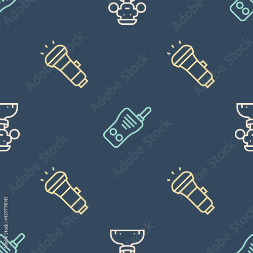 Set line African tribe male, Flashlight and Walkie talkie on seamless pattern. Vector