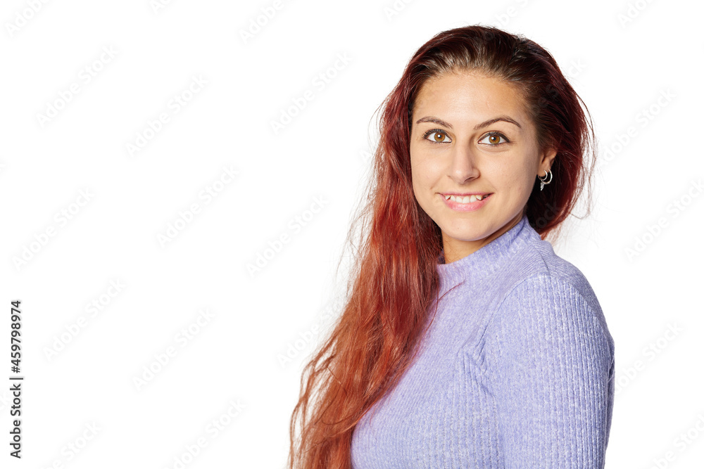 half-length portrait of an attractive red-haired young student woman in casual clothes half-length portrait of an attractive red-haired young student woman in casual clothes