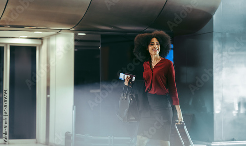 Female traveler on transit at airport