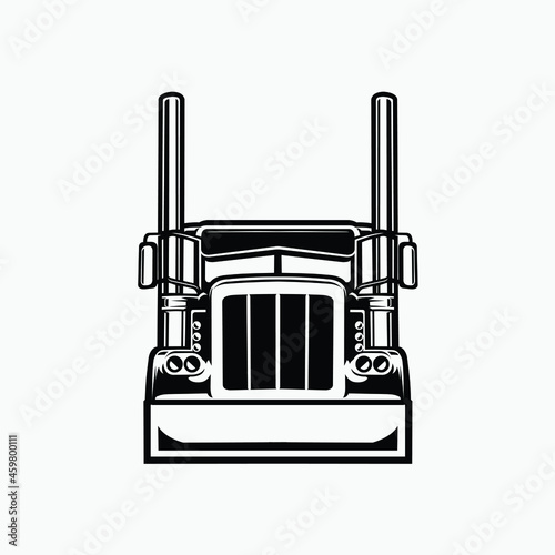 Semi truck vector front view monochrome vector isolated