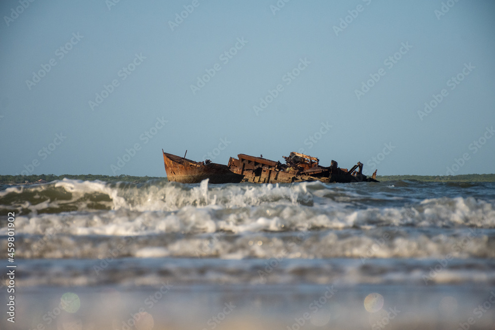 ship stranded in the city of tutoia, maranhao