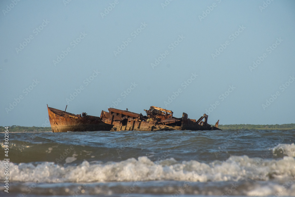 ship stranded in the city of tutoia, maranhao