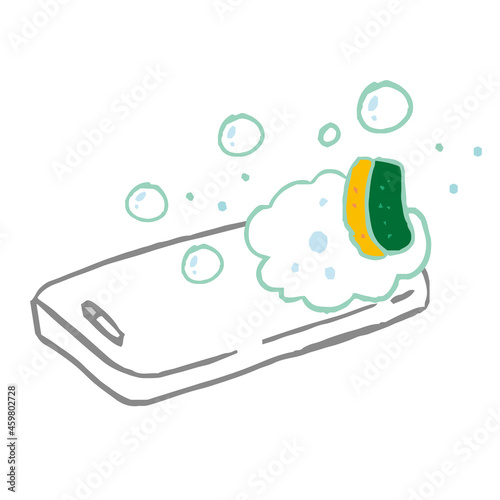 スポンジでまな板を洗うイラスト