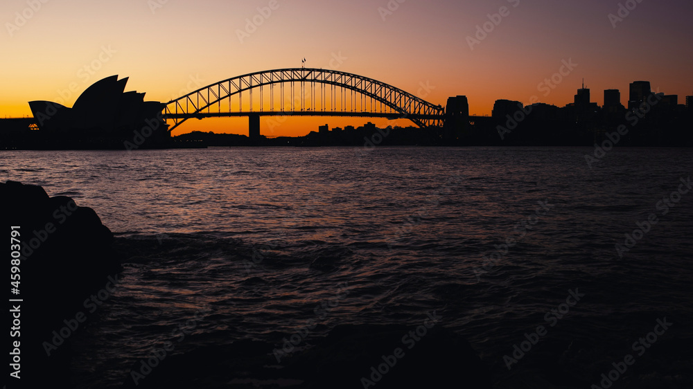 Sydney Harbour iconic silhouettes during dusk.