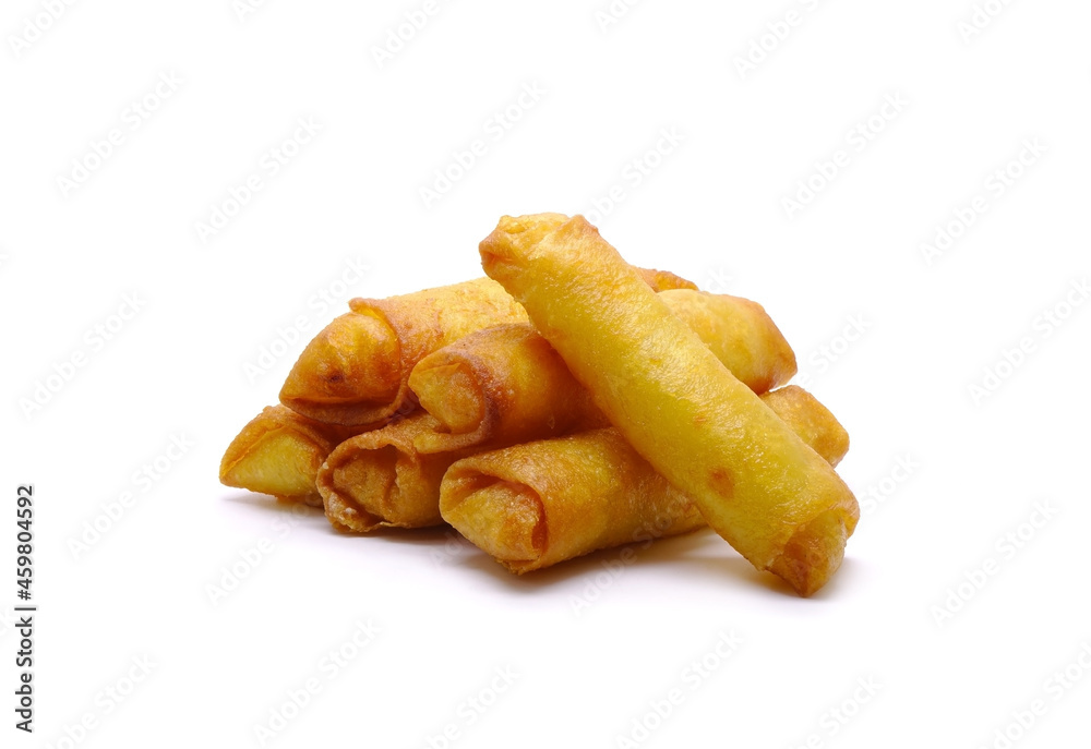 Spring rolls isolated on white background. Deep fried crispy spring rolls. Famous Traditional Chinese appetizers, vegetarian food Spring rolls isolated on white background. Deep fried crispy spring rolls. Famous Traditional Chinese appetizers, vegetarian food