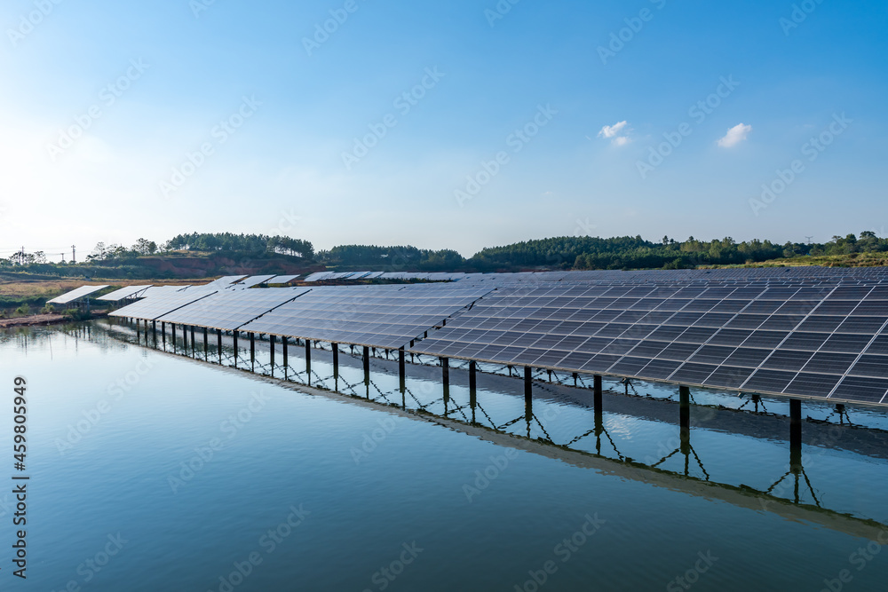 Solar panel, photovoltaic, alternative electricity source - selective focus, copy space 