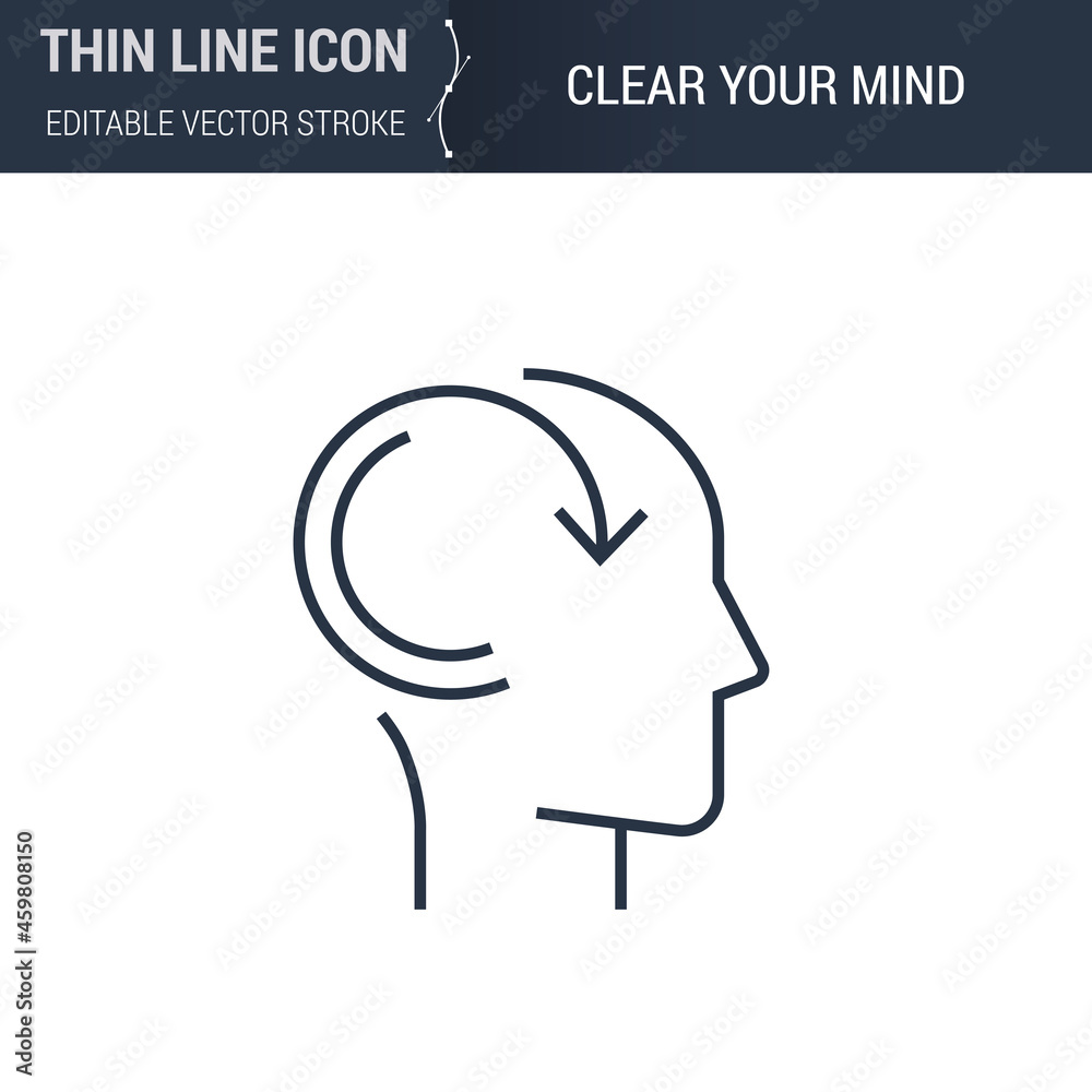 Symbol of Clear Your Mind Thin line Icon of Brain Process. Stroke Pictogram Graphic Suitable for Infographics. Editable Vector Stroke. Premium Mono Linear Plain Laconic Logo