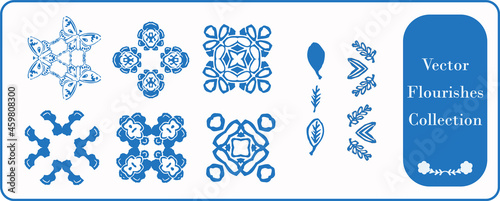 Scandia style small floral motif flourish vector collection. Minimal hand drawn icon set with borders, divider and frame sketch drawing. For stylish decorative social media elements and label design.