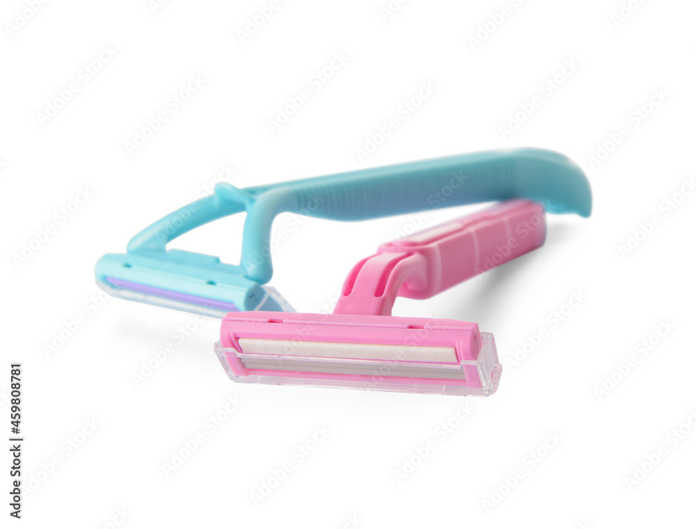 Two razors for hair removal on white background