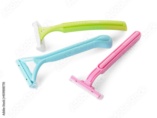 Different razors for hair removal isolated on white background