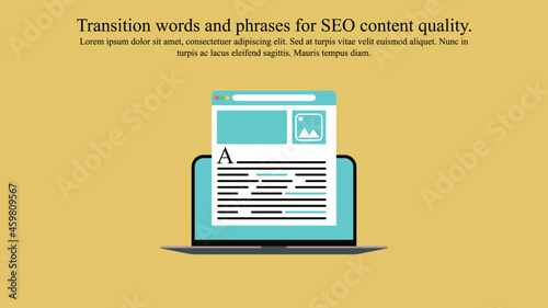 Illustration concept of using transition words and phrases in order to enhance readability and SEO content quality.