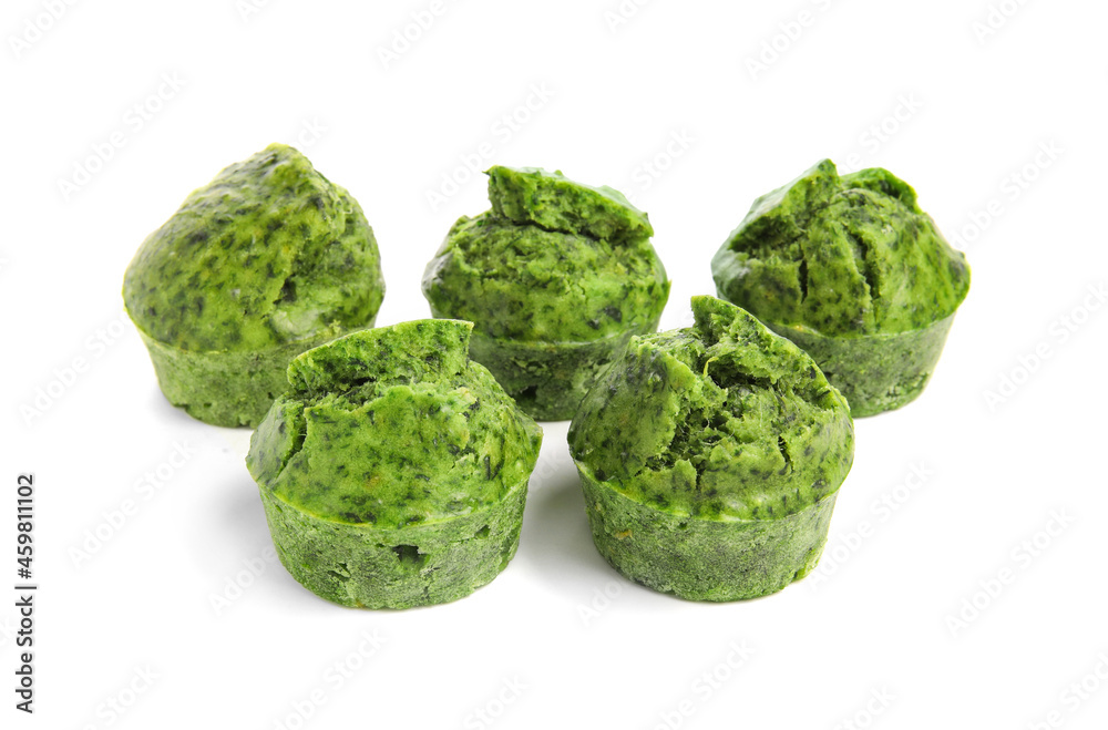 Fototapeta premium Tasty spinach muffins on white background