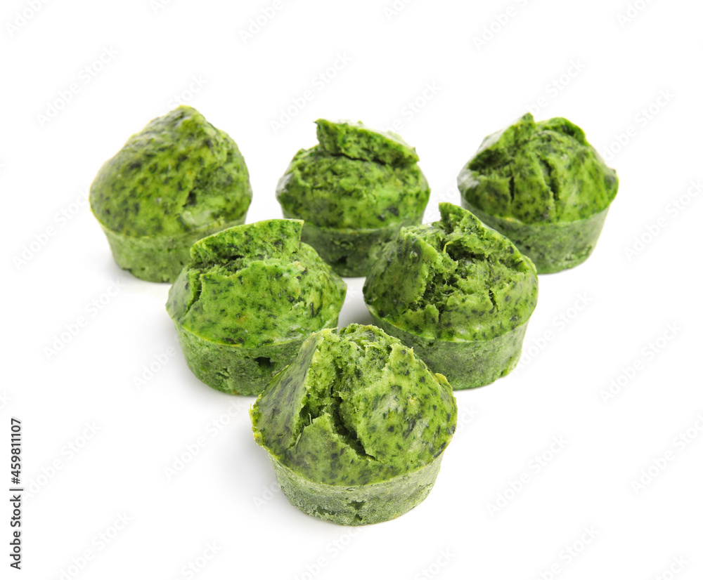 Fototapeta premium Tasty spinach muffins on white background
